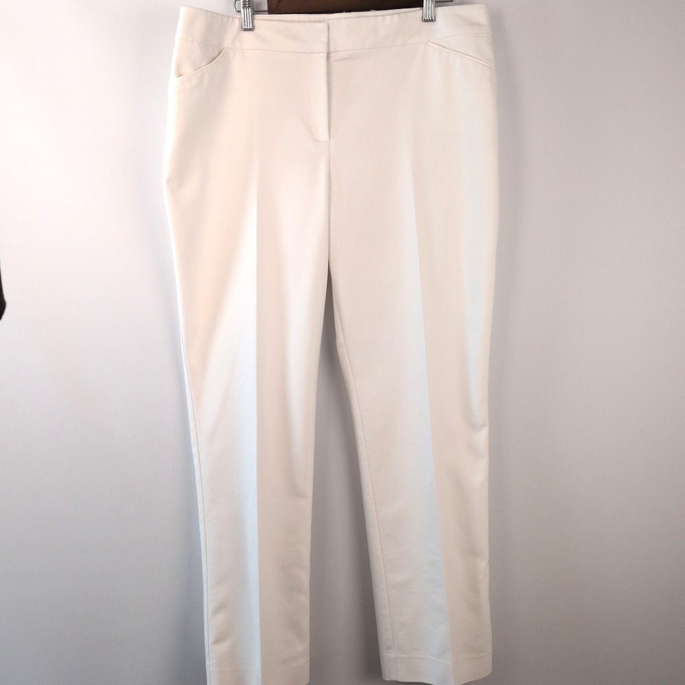 Chico's Women Size 16 Regular Trousers White Cotton Blend Stretch Straight Leg